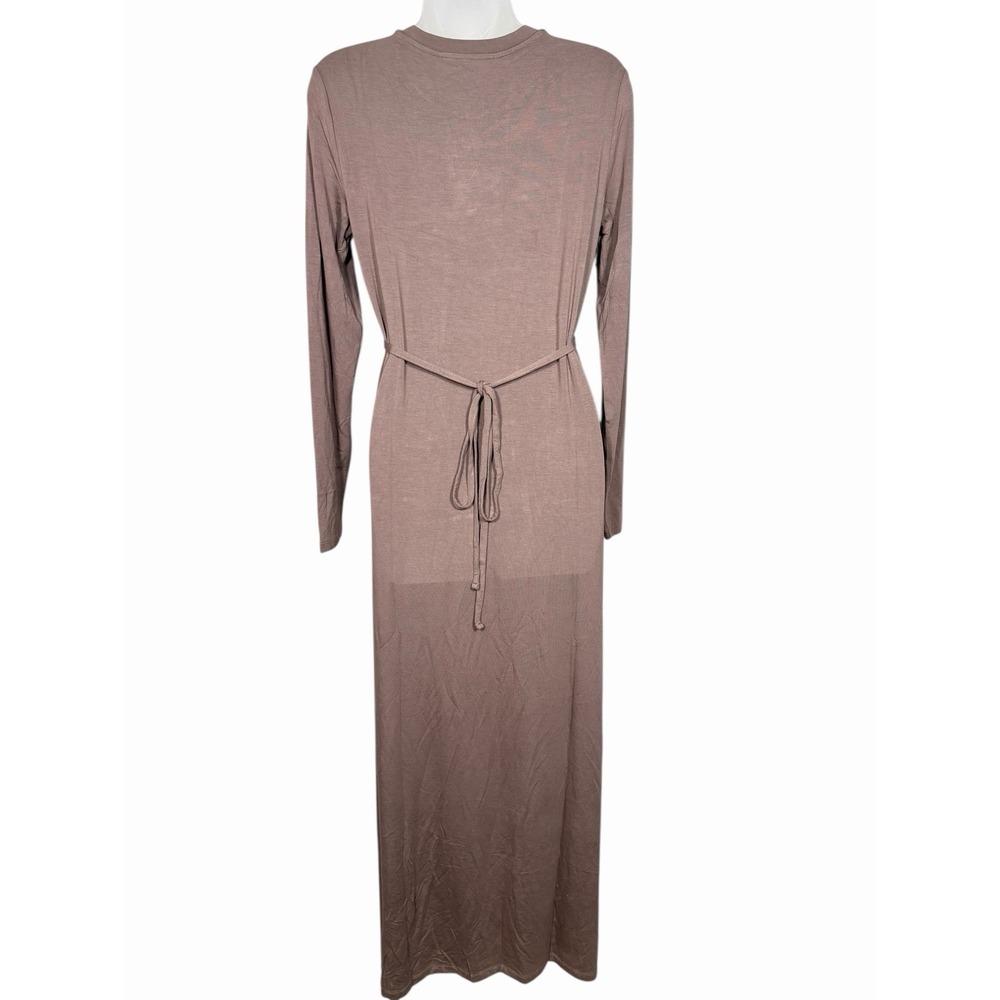 Veiled New York Essential Bamboo Jersey Maxi Dress Deep Taupe S 56" Tie Back - Picture 4 of 15